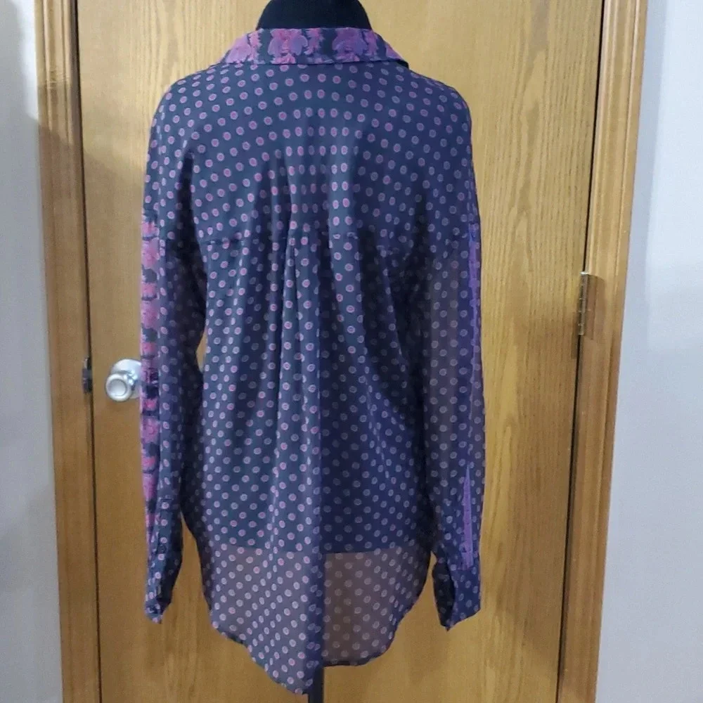 Free people navy purple medallion pattern sheer top